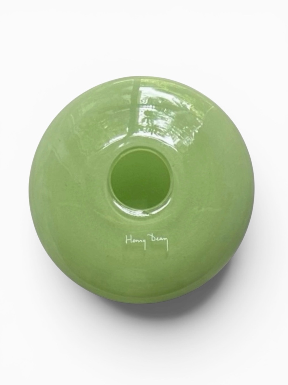 Henry Dean Light Green Belgian Mouth Blown Glass Art Vase